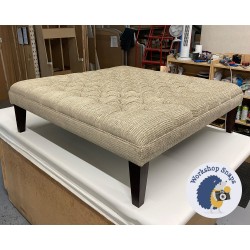 Glenmore Deep Buttoned Footstool with Border 122 x 122cm (48 x 48") in COM Sanderson Merrington Linen - 22.9cm Tapered Leg Mahogany 9615 Glenmore Deep Buttoned Footstool with Border 122 x 122cm (48 x 48") in COM Sanderson Merrington Linen - 22.9cm Tapered Leg Mahogany 9615