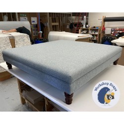 Wentwood Plain Top Footstool with Border 122 x 122cm (48 x 48") in COM Neptune Elliot Wool Soft Teal - 12.7cm Turned Leg Mahogany 9628