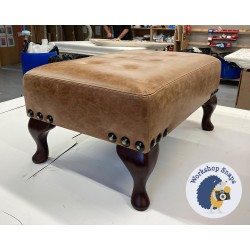 Cannock Shallow Buttoned Footstool 61 x 41cm (24 x 16") in Antique Matt Leather Honey - Corner 25mm Vivntage Studs - 22.9cm Tapered Leg Mahogany 9642 Cannock Shallow Buttoned Footstool 61 x 41cm (24 x 16") in Antique Matt Leather Honey - Corner 25mm Vivntage Studs - 22.9cm Tapered Leg Mahogany 9642