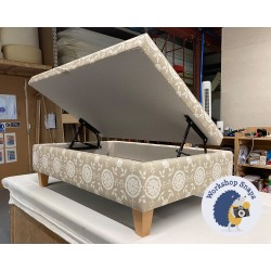 BESPOKE SIZE Bedgebury Shallow Buttoned & Piped Lid Medium Depth Storage Footstool 122 x 122cm (48 x 48") in COM Julia Brendal - 12.7cm Tapered Leg Natural 9663