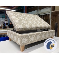 BESPOKE SIZE Bedgebury Shallow Buttoned & Piped Lid Medium Depth Storage Footstool 122 x 122cm (48 x 48") in COM Julia Brendal - 12.7cm Tapered Leg Natural 9663