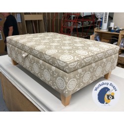 BESPOKE SIZE Bedgebury Shallow Buttoned & Piped Lid Medium Depth Storage Footstool 122 x 122cm (48 x 48") in COM Julia Brendal - 12.7cm Tapered Leg Natural 9663