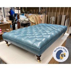 BESPOKE SIZE Glenmore Deep Buttoned Footstool with Border 150cm x 90cm in COM Altfield Richmond Horizon - Single Piped Trim - 15.2cm Castor Leg Mahogany 9611 BESPOKE SIZE Glenmore Deep Buttoned Footstool with Border 150cm x 90cm in COM Altfield Richmond Horizon - Single Piped Trim - 15.2cm Castor Leg Mahogany 9611