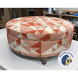 Winterfold Plain & Piped Lid Medium Depth Round Storage Footstool 102cm (40") COM Stroheim Junipero Dusty Rose - Single Piped Trim - 12.7cm Turned Leg Oak 9611