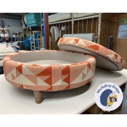 Winterfold Plain & Piped Lid Medium Depth Round Storage Footstool 102cm (40") COM Stroheim Junipero Dusty Rose - Single Piped Trim - 12.7cm Turned Leg Oak 9611