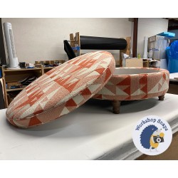 Winterfold Plain & Piped Lid Medium Depth Round Storage Footstool 102cm (40") COM Stroheim Junipero Dusty Rose - Single Piped Trim - 12.7cm Turned Leg Oak 9611