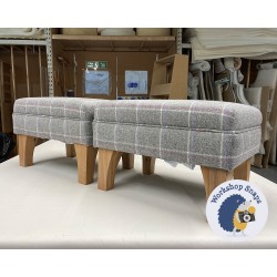 Wentwood Plain Top Footstool with Border 46 x 33cm (18 x 13") in Moon Wool Glen Lyon Grey - 15.2cm Concave Tapered Leg Oiled Oak 9688