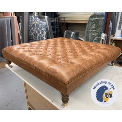 Glenmore Deep Buttoned Footstool with Border 122 x 122cm (48 x 48") Single Piped Trim - 17.8cm Castor Leg Oak 9695 Glenmore Deep Buttoned Footstool with Border 122 x 122cm (48 x 48") Single Piped Trim - 17.8cm Castor Leg Oak 9695