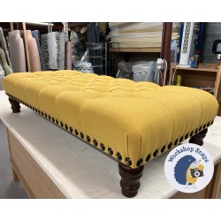 Kinver Deep Buttoned Footstool 122 x 53cm (48x21") in Faux Wool Mustard - Vintage Full Stud - 12.7cm Turned Leg Mahogany 9778 Kinver Deep Buttoned Footstool 122 x 53cm (48x21") in Faux Wool Mustard - Vintage Full Stud - 12.7cm Turned Leg Mahogany 9778