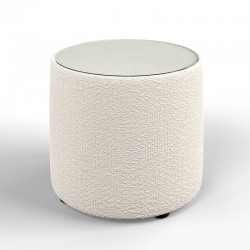 Galloway Glass Insert Drum Stool 38 x 33cm (15 x 13") in Large Boucle Ivory - No Trim