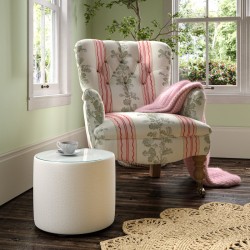 Galloway Glass Insert Drum Stool 38 x 33cm (15 x 13") in Large Boucle Ivory - No Trim