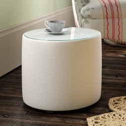 Galloway Glass Insert Drum Stool 38 x 33cm (15 x 13") in Large Boucle Ivory - No Trim