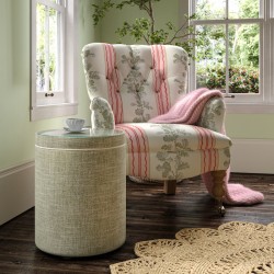 Gosford Glass Insert with Band & Piping Drum Stool 38 x 46cm (15 x 18") in House Weave Sage - Contrast Piped in House Cotton Vanilla - No Trim