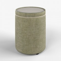 Gosford Glass Insert with Band & Piping Drum Stool 38 x 46cm (15 x 18") in House Weave Sage - Contrast Piped in House Cotton Vanilla - No Trim