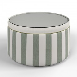 Gosford Glass Insert with Band & Piping Drum Stool 61 x 33cm (24 x 13") Custom Fabric: TOP & BAND Pure Cotton Snow, PIPING Wool Plain Willow, BODY Ian Mankin Devon Stripe Sage - No Trim