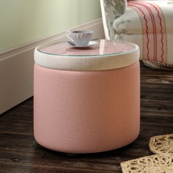 Glentress Glass Insert with Band Drum Stool 38 x 33cm (15 x 13") in Custom Fabric: TOP Soft Weave Rose Pink, BAND House Cotton Vanilla, BODY Soft Weave Rose Pink - No Trim Glentress Glass Insert with Band Drum Stool 38 x 33cm (15 x 13") in Custom Fabric: TOP Soft Weave Rose Pink, BAND House Cotton Vanilla, BODY Soft Weave Rose Pink - No Trim