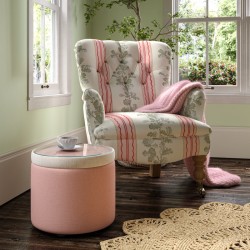 Glentress Glass Insert with Band Drum Stool 38 x 33cm (15 x 13") in Custom Fabric: TOP Soft Weave Rose Pink, BAND House Cotton Vanilla, BODY Soft Weave Rose Pink - No Trim Glentress Glass Insert with Band Drum Stool 38 x 33cm (15 x 13") in Custom Fabric: TOP Soft Weave Rose Pink, BAND House Cotton Vanilla, BODY Soft Weave Rose Pink - No Trim