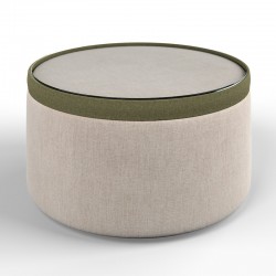 Glentress Glass Insert with Band Drum Stool 61 x 33cm (24 x 13") in Custom Fabric: TOP House Weave Linen, BAND Wool Plain Willow, BODY House Weave Linen - No Trim