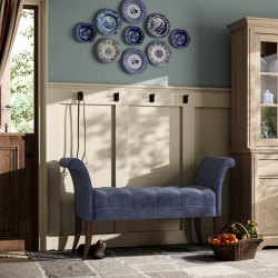 Brignall Deep Buttoned Top Scroll Arm Bench Stool 139 x 48cm (54 x 19") in Easycare Velvet Atlantic, Self Piped, with Dark Legs Brignall Deep Buttoned Top Scroll Arm Bench Stool 139 x 48cm (54 x 19") in Easycare Velvet Atlantic, Self Piped, with Dark Legs