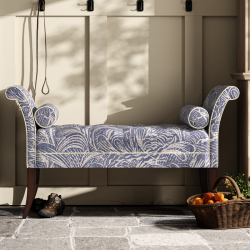 Brignall Deep Buttoned Top Scroll Arm Bench Stool 139 x 48cm (54 x 19") in Fermoie Savernake SAVE-006, Contrast Piped, with Dark Legs Brignall Deep Buttoned Top Scroll Arm Bench Stool 139 x 48cm (54 x 19") in Fermoie Savernake SAVE-006, Contrast Piped, with Dark Legs