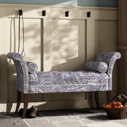 Brignall Deep Buttoned Top Scroll Arm Bench Stool 139 x 48cm (54 x 19") in Fermoie Savernake SAVE-006, Contrast Piped, with Dark Legs Brignall Deep Buttoned Top Scroll Arm Bench Stool 139 x 48cm (54 x 19") in Fermoie Savernake SAVE-006, Contrast Piped, with Dark Legs
