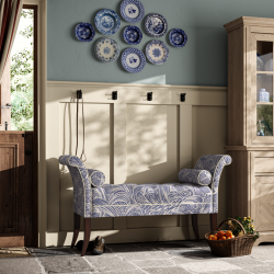 Brignall Deep Buttoned Top Scroll Arm Bench Stool 139 x 48cm (54 x 19") in Fermoie Savernake SAVE-006, Contrast Piped, with Dark Legs Brignall Deep Buttoned Top Scroll Arm Bench Stool 139 x 48cm (54 x 19") in Fermoie Savernake SAVE-006, Contrast Piped, with Dark Legs