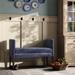 Brampton Plain Top Straight Arm Bench Stool 115 x 48cm (44 x 19") in Easycare Velvet Atlantic, Self Piped, with Dark Legs