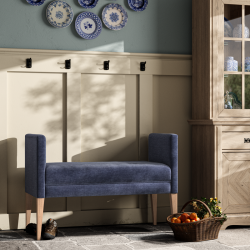 Brampton Plain Top Straight Arm Bench Stool 115 x 48cm (44 x 19") in Easycare Velvet Atlantic, Self Piped, with Dark Legs