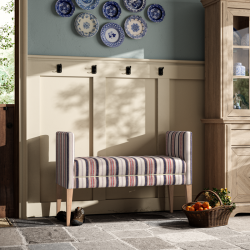 Brampton Plain Top Straight Arm Bench Stool 115 x 48cm (44 x 19") in Mulberry Home - Shelter Stripe Indigo/Red, Contrast Piped in House Cotton Vanilla, with Light Legs