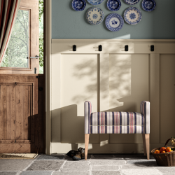 Brampton Plain Top Straight Arm Bench Stool 74 x 39cm (29 x 15") in Mulberry Home - Shelter Stripe Indigo/Red, Contrast Piped in House Cotton Vanilla, with Light Legs