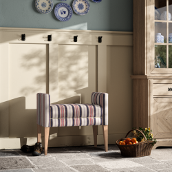 Brampton Plain Top Straight Arm Bench Stool 74 x 39cm (29 x 15") in Mulberry Home - Shelter Stripe Indigo/Red, Contrast Piped in House Cotton Vanilla, with Light Legs