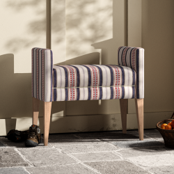 Brampton Plain Top Straight Arm Bench Stool 74 x 39cm (29 x 15") in Mulberry Home - Shelter Stripe Indigo/Red, Contrast Piped in House Cotton Vanilla, with Light Legs
