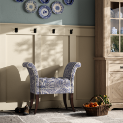 Brignall Deep Buttoned Top Scroll Arm Bench Stool 88 x 39cm (35 x 15")  in Fermoie Savernake SAVE-006, Contrast Piped, with Dark Legs