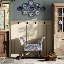 Brignall Deep Buttoned Top Scroll Arm Bench Stool 88 x 39cm (35 x 15")  in Fermoie Savernake SAVE-006, Contrast Piped, with Dark Legs