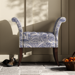 Brignall Deep Buttoned Top Scroll Arm Bench Stool 88 x 39cm (35 x 15")  in Fermoie Savernake SAVE-006, Contrast Piped, with Dark Legs