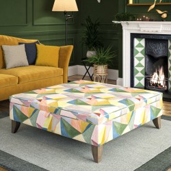 Image for style reference; Heartwood Plain & Piped Lid Medium Depth Storage Footstool in Linwood Crystal Velvet - 6ins Convex Washed Oak Leg