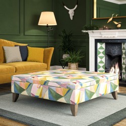 Image for style reference; Heartwood Plain & Piped Lid Medium Depth Storage Footstool in Linwood Crystal Velvet - 6ins Convex Washed Oak Leg