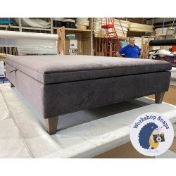 Heartwood Plain & Piped Lid Medium Depth Storage Footstool 122 x 152cm (48 x 60") House Velvet Slate - 5in Tapered Leg Oak 4982