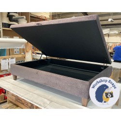 Heartwood Plain & Piped Lid Medium Depth Storage Footstool 122 x 152cm (48 x 60") House Velvet Slate - 5in Tapered Leg Oak 4982