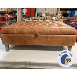 Savernake Deep Buttoned Lid Medium Depth Storage Footstool 122 x 91cm (48 x 36") Antique Matt Leather Bridle - 6ins Concave Washed Oak Leg 7441 Savernake Deep Buttoned Lid Medium Depth Storage Footstool 122 x 91cm (48 x 36") Antique Matt Leather Bridle - 6ins Concave Washed Oak Leg 7441