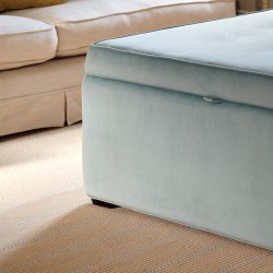 Image for style reference; Greenwood Plain & Piped Lid Full Depth Storage Footstool in Soft Velvet Sky