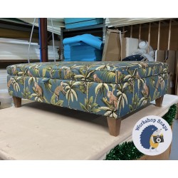 Heartwood Plain & Piped Lid Medium Depth Storage Footstool 122 x 91cm (48 x 36) Fryetts Monkey Teal - Single Piped Trim - 5ins Tapered Oak Leg 8102