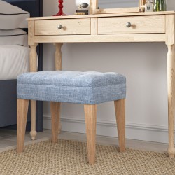 Brading Deep Buttoned Top Stool 52 x 39cm (20 x 15") in House Weave Sapphire, Self Piped with Light Legs