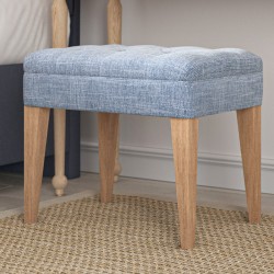 Brading Deep Buttoned Top Stool 52 x 39cm (20 x 15") in House Weave Sapphire, Self Piped with Light Legs