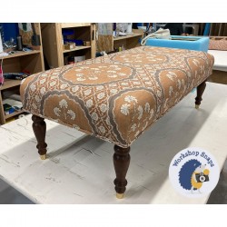 Arden Plain Top Footstool 122x53cm (48x21") in COM Warner House Celeste Spice - Double Piped Trim - 26.7cm Turned Leg with Polished Brass Cups Walnut 9709