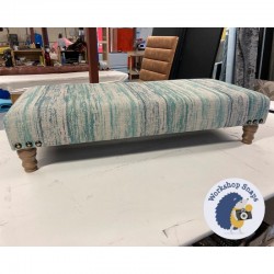 Arden Plain Top Bench Stool 122x53cm (48x21") - COM Harlequin Sgraffito Aqua-Marine - Corner Stud Trim - 5ins Turned Oak Leg 7470