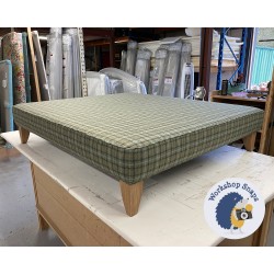 Bespoke Size Arden Footstool - Moon Wool Balmoral Sea - 140cm x 120cm - Single Piped - 15.2cm Convex Tapered Leg Oiled Oak - 11035 Bespoke Size Arden Footstool - Moon Wool Balmoral Sea - 140cm x 120cm - Single Piped - 15.2cm Convex Tapered Leg Oiled Oak - 11035