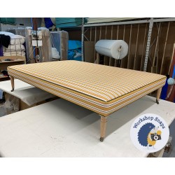 Bespoke Size with Design Change Arden Footstool - Customers Own Material - Susie Atkinson 3 Stripes Green Gold - 180cm x 130cm with 12.5cmH Pad - Top Edge Piped & Single Piped Trim in Samuel & Sons French Piping - Customers Own Leg - 9887 Bespoke Size with Design Change Arden Footstool - Customers Own Material - Susie Atkinson 3 Stripes Green Gold - 180cm x 130cm with 12.5cmH Pad - Top Edge Piped & Single Piped Trim in Samuel & Sons French Piping - Customers Own Leg - 9887