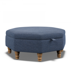 Pembrey Octagonal Storage Ottoman 102cm (40") in Basket Weave Navy - Top Edge Backtacked - 12.7cm (5") Turned Leg Oak - No Trim