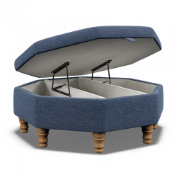 Pembrey Octagonal Storage Ottoman 102cm (40") in Basket Weave Navy - Top Edge Backtacked - 12.7cm (5") Turned Leg Oak - No Trim